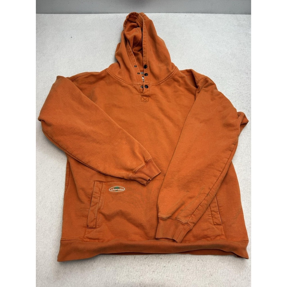 Arborwear Hoodie Mens 2XL Orange Heavy Snap Henley Kangaroo Pocket Sweatshirt
